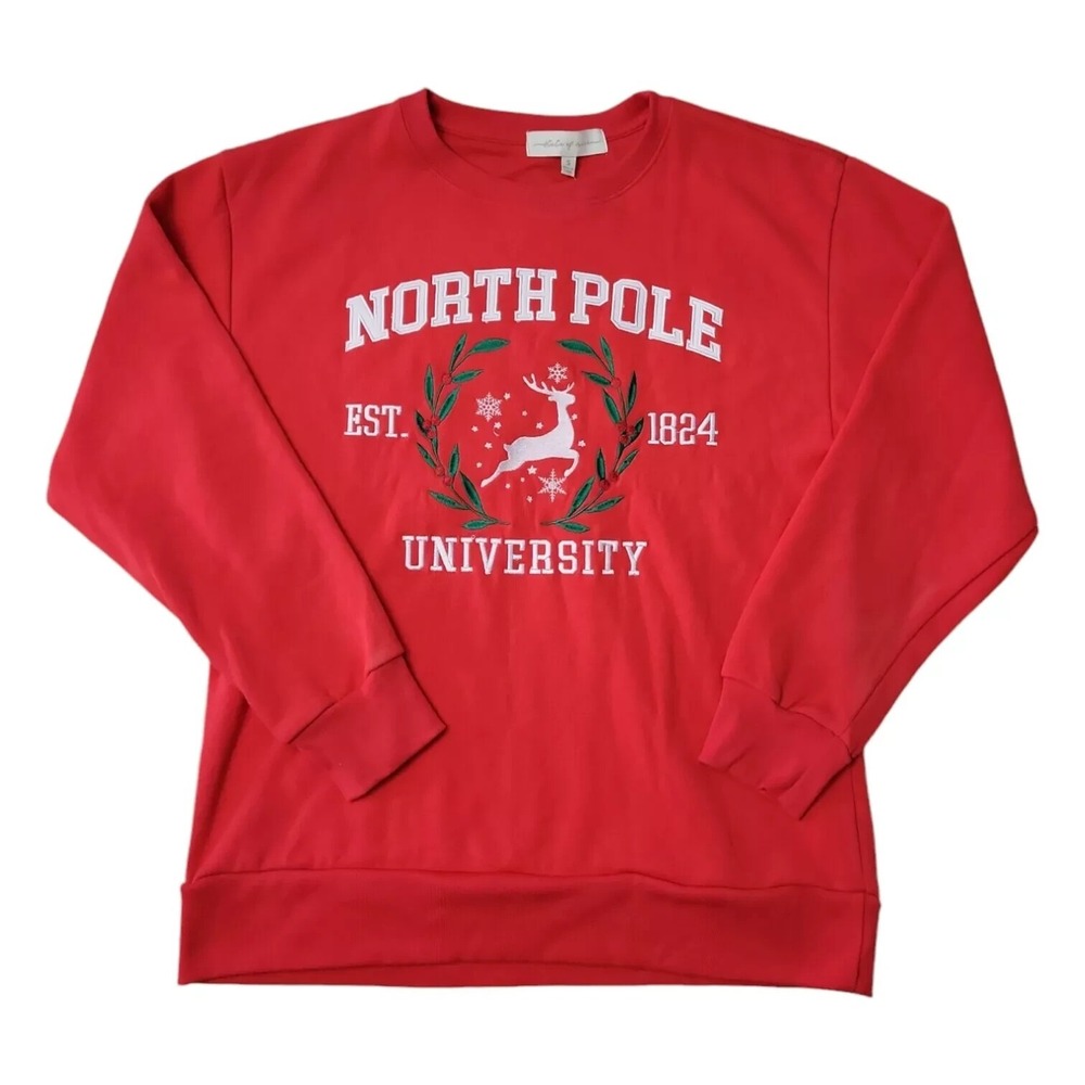 NWT State of Mine Women's Pullover Holiday Sweatshirt 'NPU' Red XS